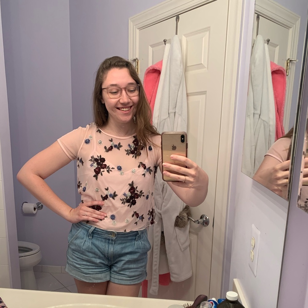 Hollister Pink Floral Mesh Crop Top